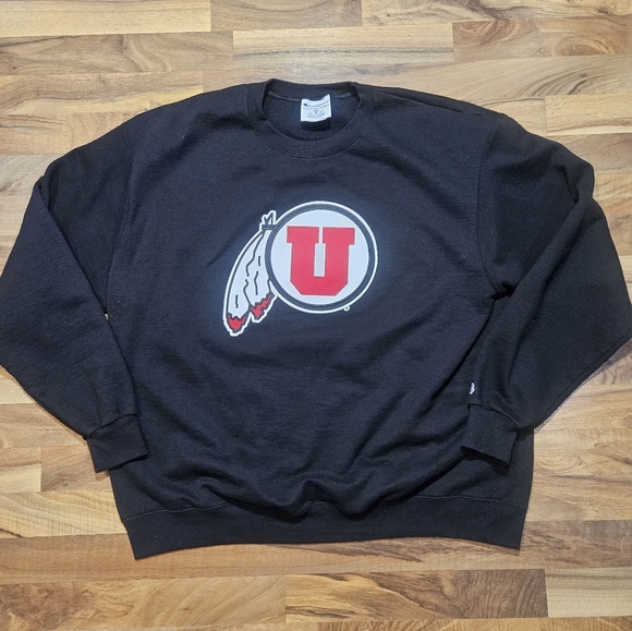 Champion Utah Utes Crewneck Sweatshirt Men's 2XL Black Big Logo NCAA College - Picture 1 of 8